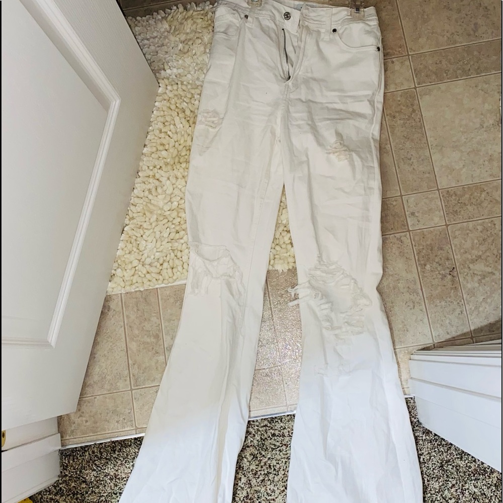 White flared pants